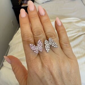 Pink and White Butterfly In-between Fingers Ring